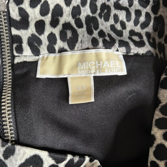 Michael Kors Leopard Print Skirt XS Black Grey Back Zipper Lined Stretch - Picture 4 of 5